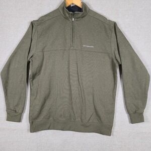 Columbia Mens Quarter Zip Pullover Sweater Olive Green Heather Size Large